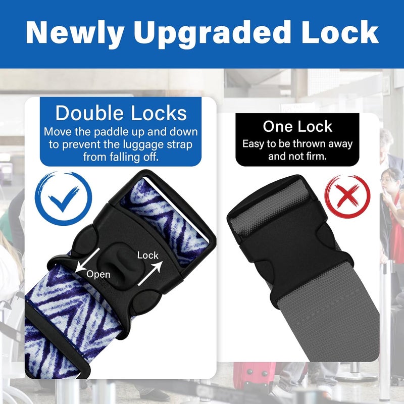 ZHOMA 2 Pack Luggage Straps for Suitcases, Adjustable Travel Belt with Double Lock and Quick Release Buckle, Heavy Duty Nylon Bag Packing Strap, Unique Identifiers Business Travel Accessories-Blue Wave - Image 2